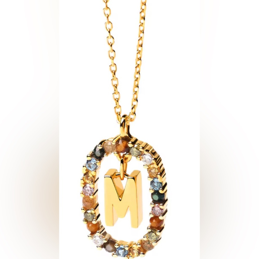 PD PAOLA MULTI COLORED LETTER M NECKLACE Silver with 18K Gold Plate BRAND NEW